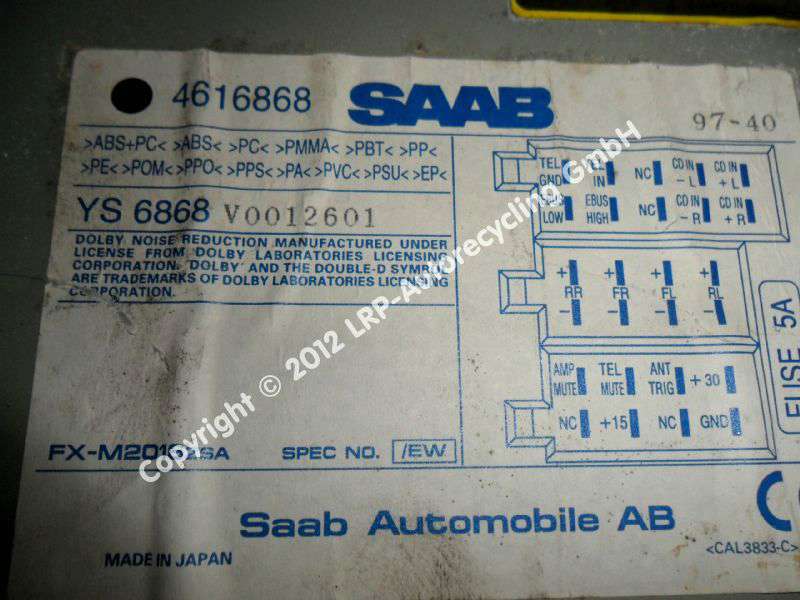 Saab 9-5 YS3E original Radio mit CD und Kassette BJ1998